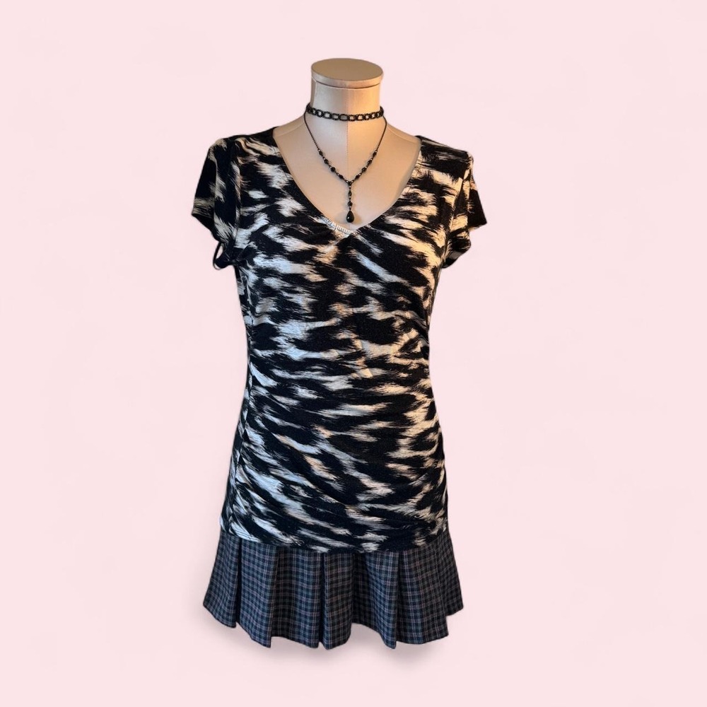 Calvin Klein Abstract Print Babydoll‎ Top | Y2K Soft Goth Blouse ✨🖤